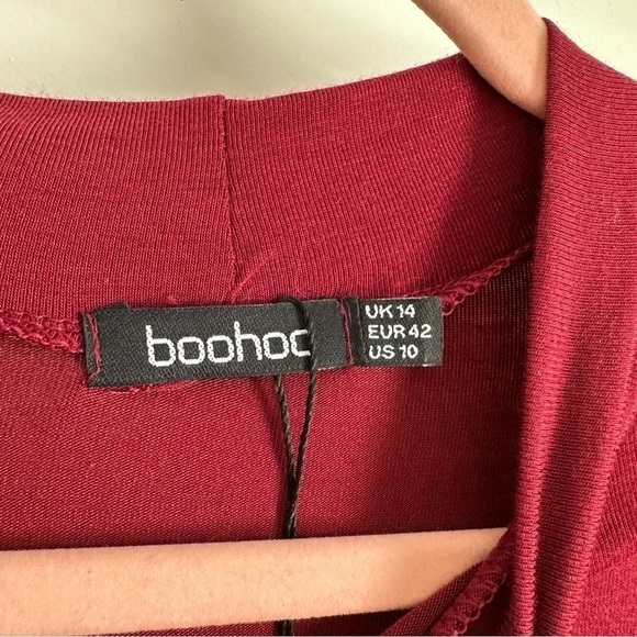 NWOT Boohoo Burgundy Wine Long sleeve mock neck bodycon mini dress Crimson Small - Picture 7 of 7